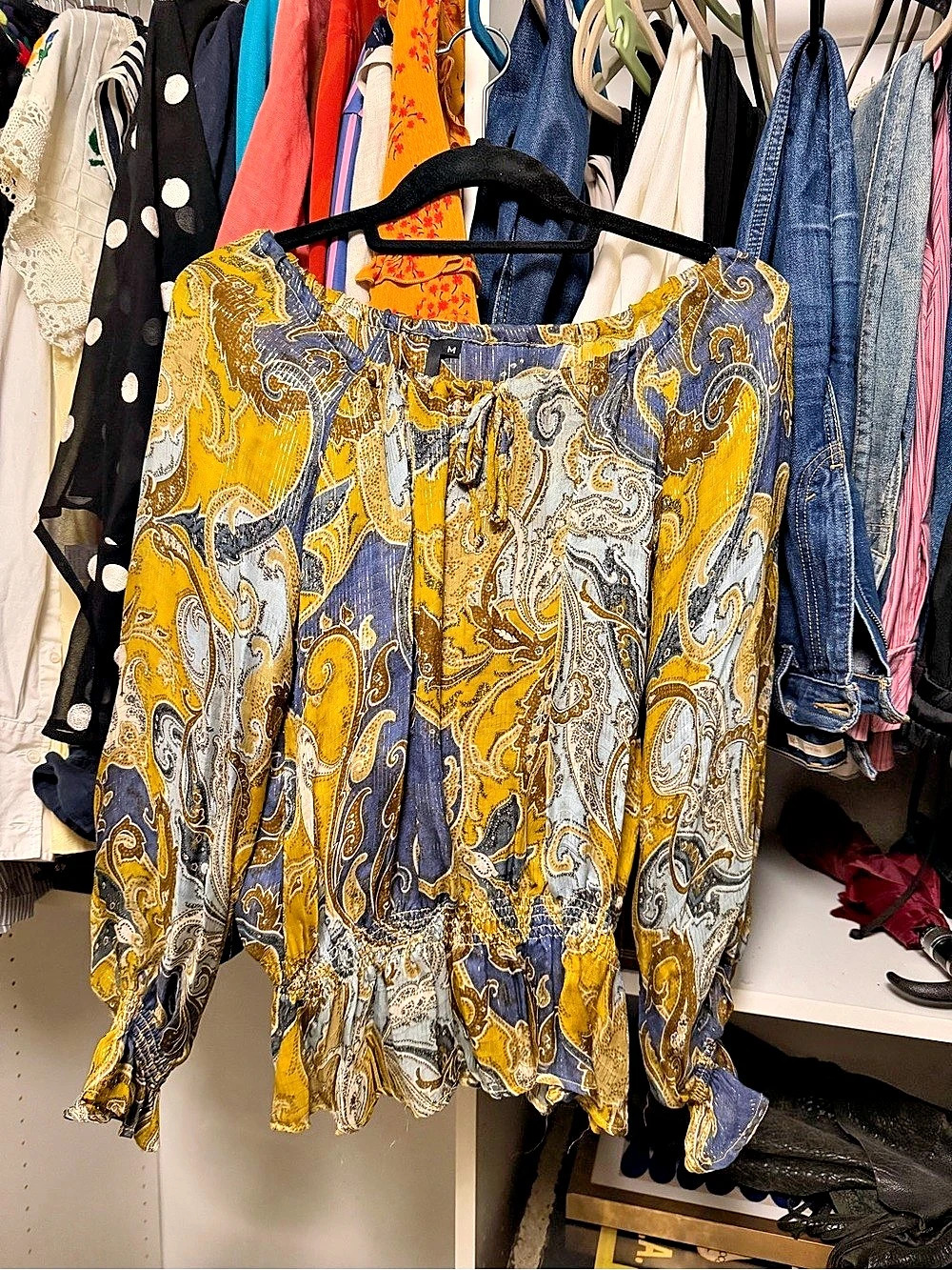 Kay Celine Paisley Blouse in Yellow & Blue Size Medium Like New